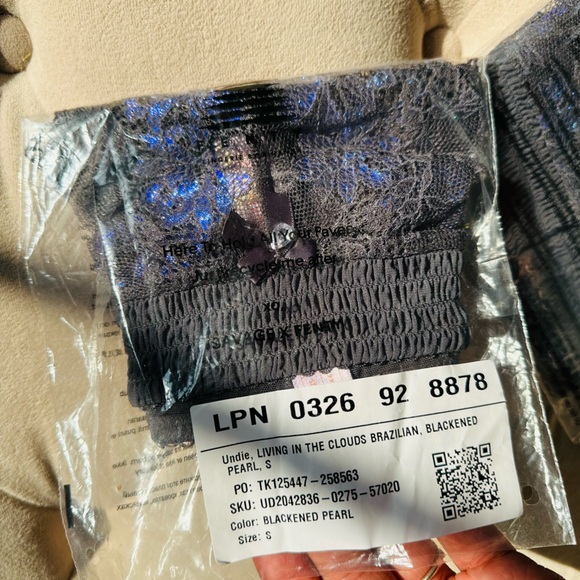 Savage X Fenty Blackened Grey Pearl Living in the Clouds Lace Brazilian Panty - Picture 14 of 14